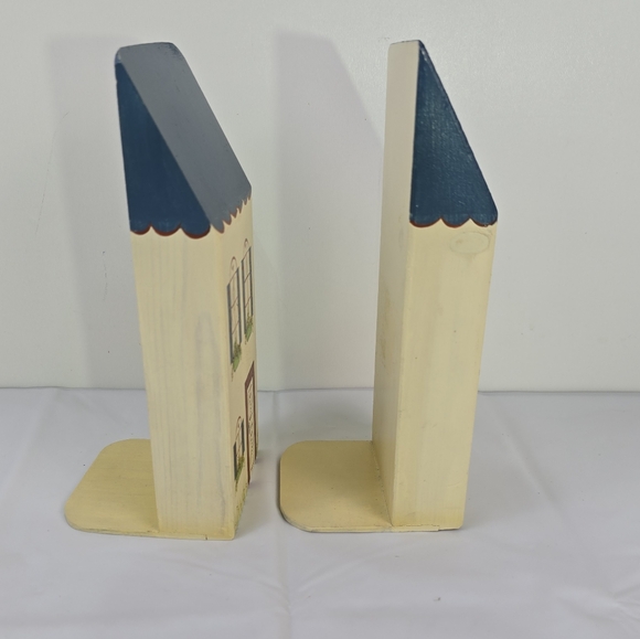 Vintage Wooden House Bookends 1980s Hand Painted Handmade 9.5" Tall - Picture 6 of 10